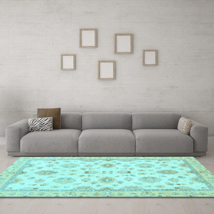 Machine Washable Oriental Light Blue Traditional Rug in a Living Room, wshabs3007lblu