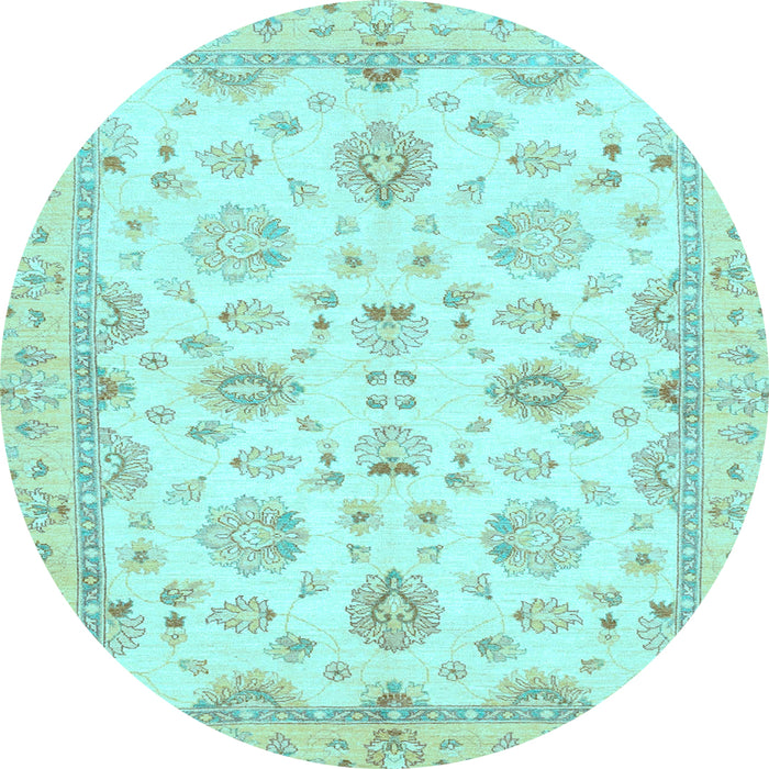 Round Machine Washable Oriental Light Blue Traditional Rug, wshabs3007lblu