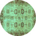 Round Oriental Turquoise Traditional Rug, abs3008turq