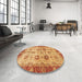 Round Machine Washable Abstract Orange Red Rug in a Office, wshabs3008