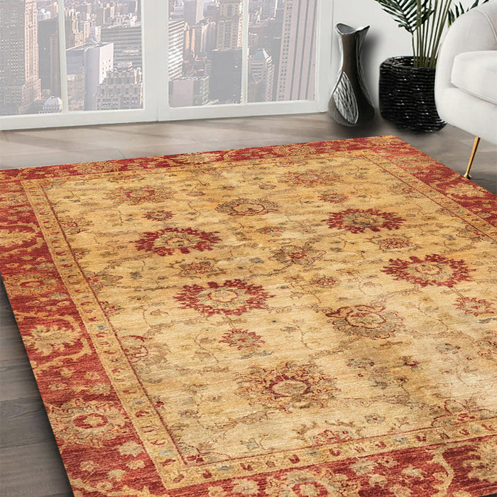 Abstract Orange Red Oriental Rug in Family Room, abs3008