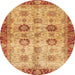 Round Machine Washable Abstract Orange Red Rug, wshabs3008