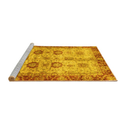 Sideview of Machine Washable Oriental Yellow Traditional Rug, wshabs3008yw