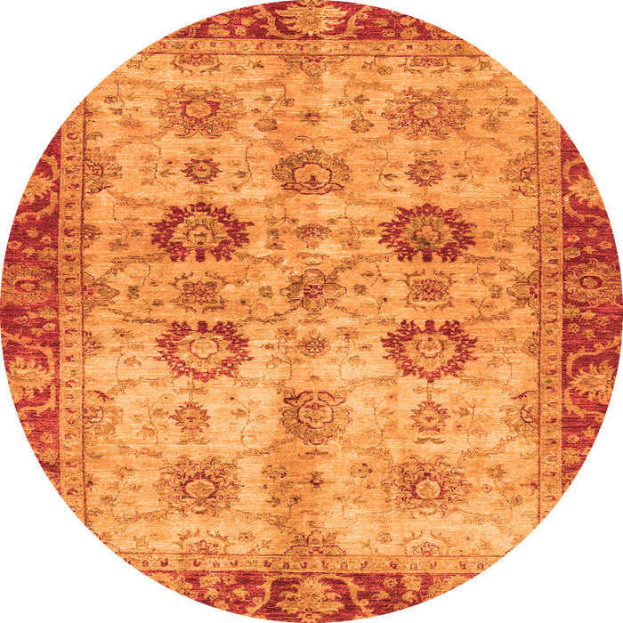 Round Machine Washable Oriental Orange Traditional Area Rugs, wshabs3008org