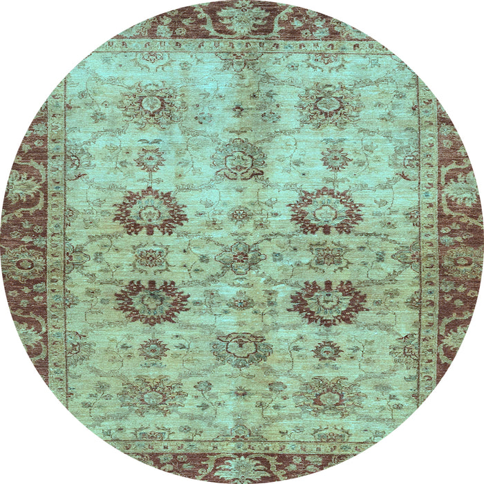 Round Oriental Light Blue Traditional Rug, abs3008lblu