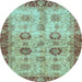 Round Oriental Light Blue Traditional Rug, abs3008lblu