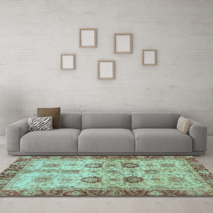 Machine Washable Oriental Light Blue Traditional Rug in a Living Room, wshabs3008lblu