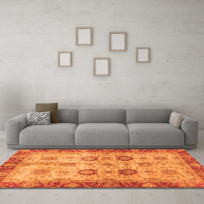 Machine Washable Oriental Orange Traditional Area Rugs in a Living Room, wshabs3008org
