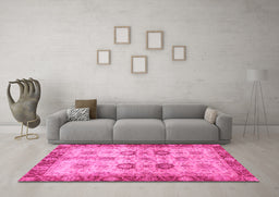 Machine Washable Oriental Pink Traditional Rug in a Living Room, wshabs3008pnk