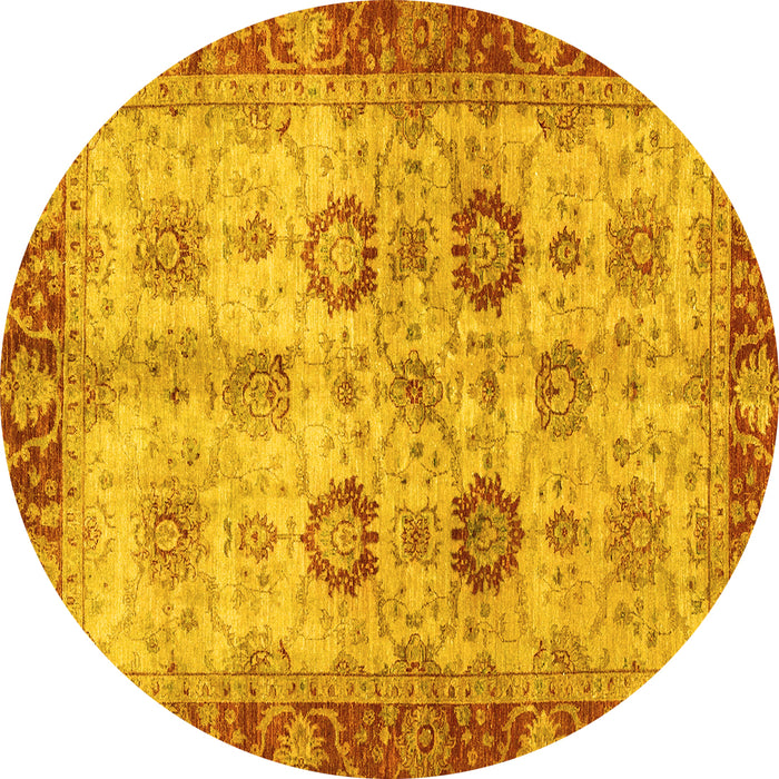 Round Machine Washable Oriental Yellow Traditional Rug, wshabs3008yw