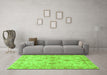 Machine Washable Oriental Green Traditional Area Rugs in a Living Room,, wshabs3009grn