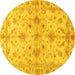 Round Machine Washable Oriental Yellow Traditional Rug, wshabs3009yw