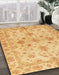 Abstract Chrome Gold Yellow Oriental Rug in Family Room, abs3009