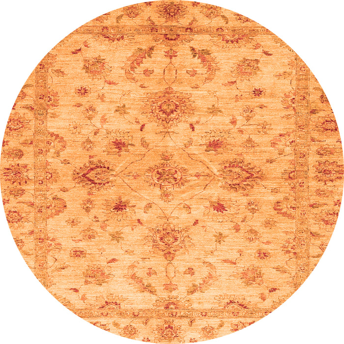 Round Machine Washable Oriental Orange Traditional Area Rugs, wshabs3009org