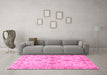 Machine Washable Oriental Pink Traditional Rug in a Living Room, wshabs3009pnk