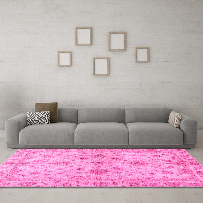 Machine Washable Oriental Pink Traditional Rug in a Living Room, wshabs3009pnk