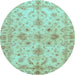 Round Machine Washable Oriental Light Blue Traditional Rug, wshabs3009lblu