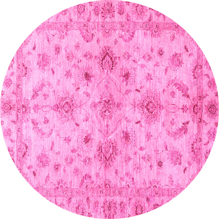 Round Machine Washable Oriental Pink Traditional Rug, wshabs3009pnk