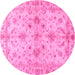 Round Machine Washable Oriental Pink Traditional Rug, wshabs3009pnk