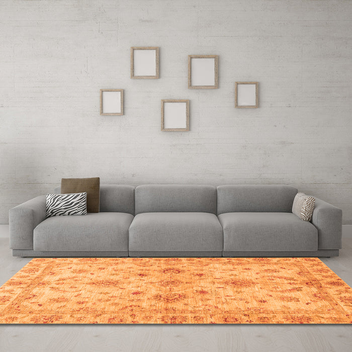 Machine Washable Oriental Orange Traditional Area Rugs in a Living Room, wshabs3009org