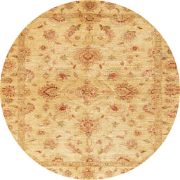 Round Abstract Chrome Gold Yellow Oriental Rug, abs3009