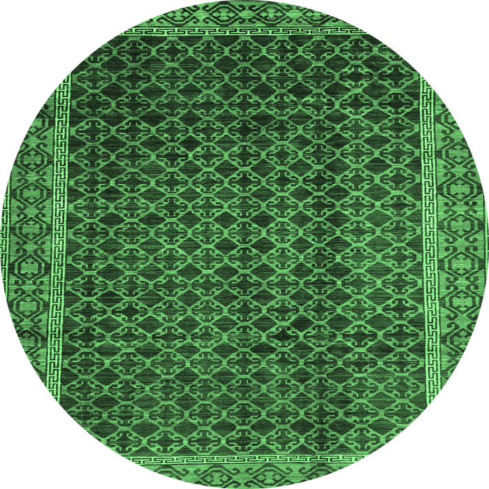 Round Machine Washable Southwestern Emerald Green Country Area Rugs, wshabs300emgrn