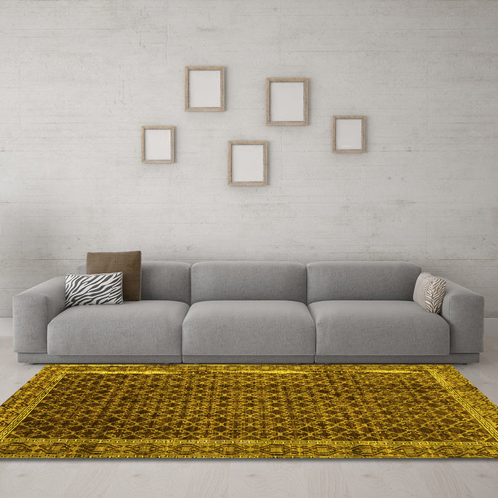 Machine Washable Southwestern Yellow Country Rug in a Living Room, wshabs300yw