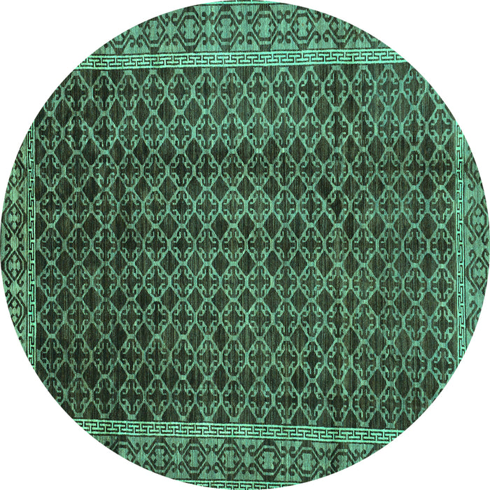Round Machine Washable Southwestern Turquoise Country Area Rugs, wshabs300turq