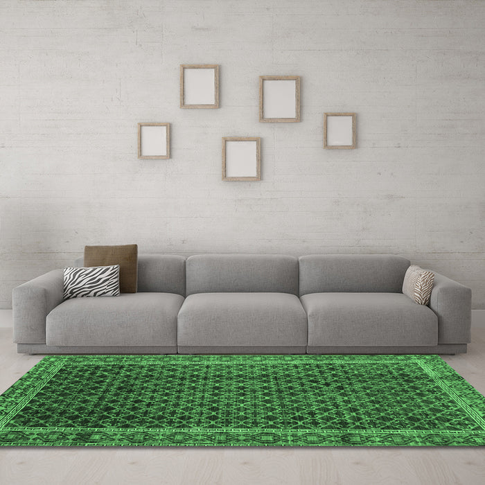 Machine Washable Southwestern Emerald Green Country Area Rugs in a Living Room,, wshabs300emgrn