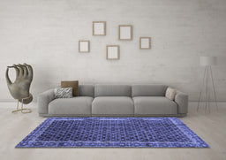 Machine Washable Southwestern Blue Country Rug in a Living Room, wshabs300blu