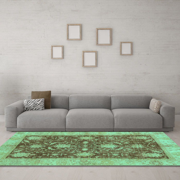 Machine Washable Abstract Turquoise Modern Area Rugs in a Living Room,, wshabs3010turq