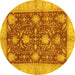 Round Machine Washable Abstract Yellow Modern Rug, wshabs3010yw