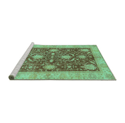 Sideview of Machine Washable Abstract Turquoise Modern Area Rugs, wshabs3010turq