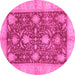 Round Machine Washable Abstract Pink Modern Rug, wshabs3010pnk