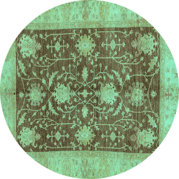 Round Machine Washable Abstract Turquoise Modern Area Rugs, wshabs3010turq