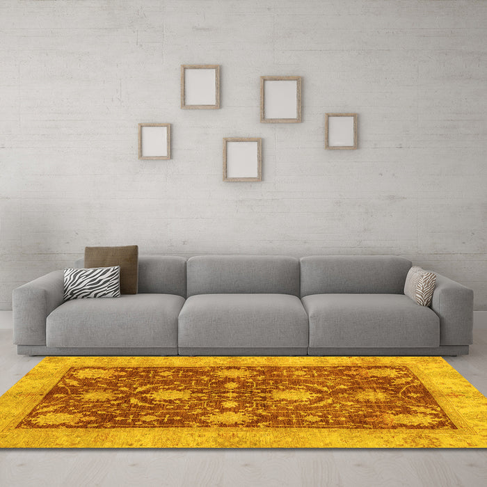 Machine Washable Abstract Yellow Modern Rug in a Living Room, wshabs3010yw