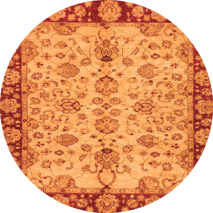 Round Machine Washable Oriental Orange Traditional Area Rugs, wshabs3011org