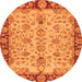 Round Machine Washable Oriental Orange Traditional Area Rugs, wshabs3011org