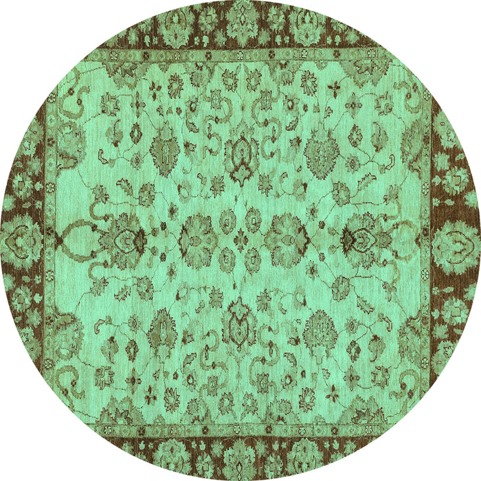 Round Machine Washable Oriental Turquoise Traditional Area Rugs, wshabs3011turq