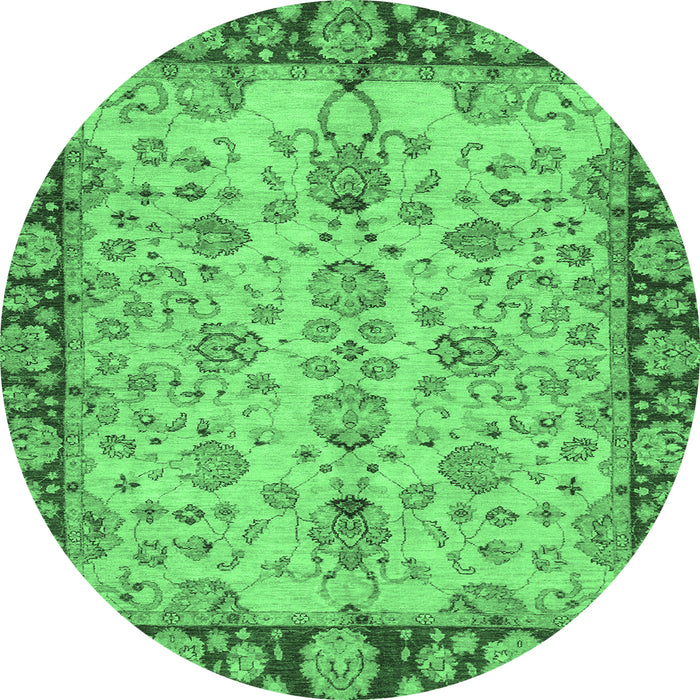 Round Machine Washable Oriental Emerald Green Traditional Area Rugs, wshabs3011emgrn