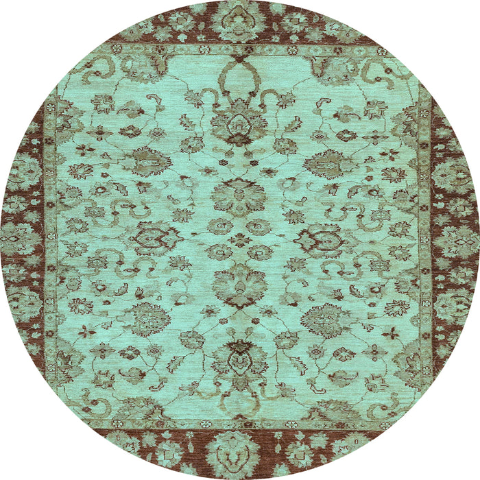 Round Machine Washable Oriental Light Blue Traditional Rug, wshabs3011lblu