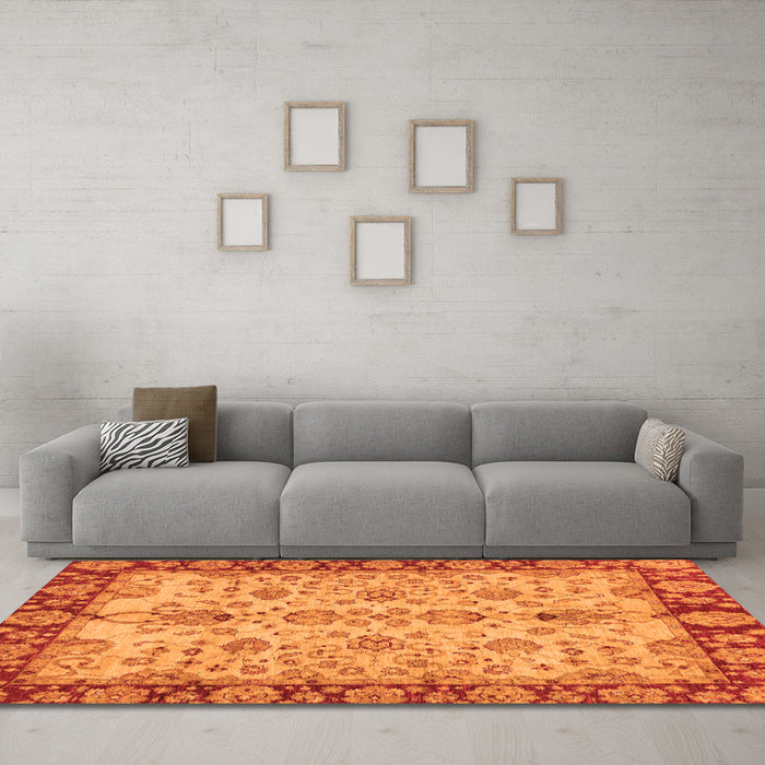 Machine Washable Oriental Orange Traditional Area Rugs in a Living Room, wshabs3011org