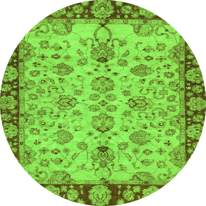Round Machine Washable Oriental Green Traditional Area Rugs, wshabs3011grn