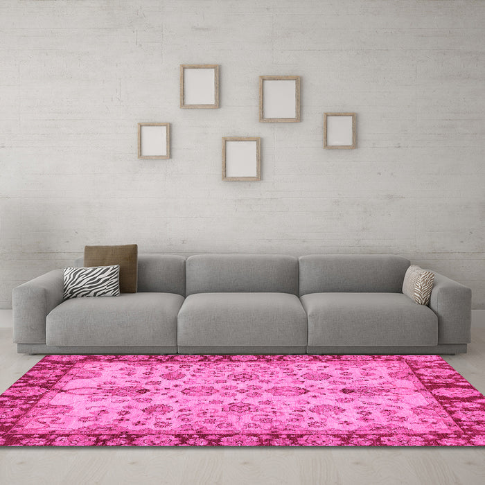 Machine Washable Oriental Pink Traditional Rug in a Living Room, wshabs3011pnk