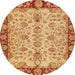 Round Abstract Orange Oriental Rug, abs3011