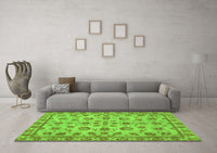 Machine Washable Abstract Green Modern Rug, wshabs3012grn