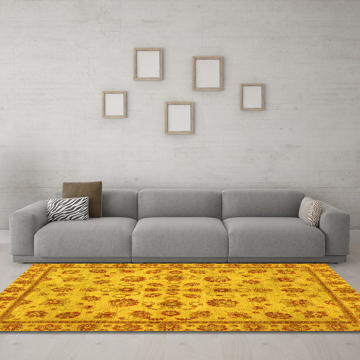 Machine Washable Abstract Yellow Modern Rug in a Living Room, wshabs3012yw