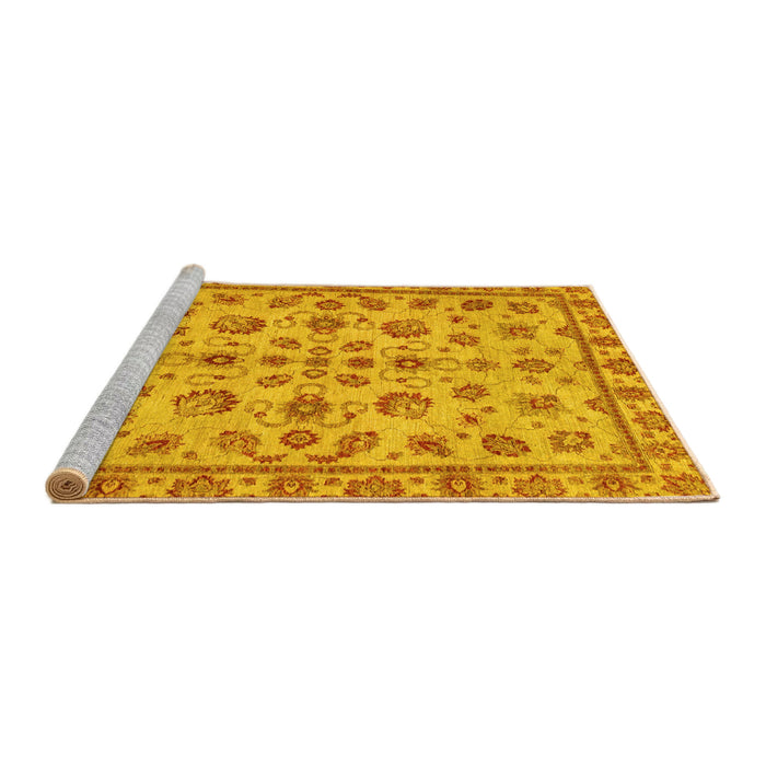 Sideview of Machine Washable Abstract Yellow Modern Rug, wshabs3012yw