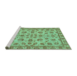 Sideview of Machine Washable Abstract Turquoise Modern Area Rugs, wshabs3012turq
