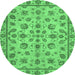 Round Machine Washable Abstract Emerald Green Modern Area Rugs, wshabs3012emgrn